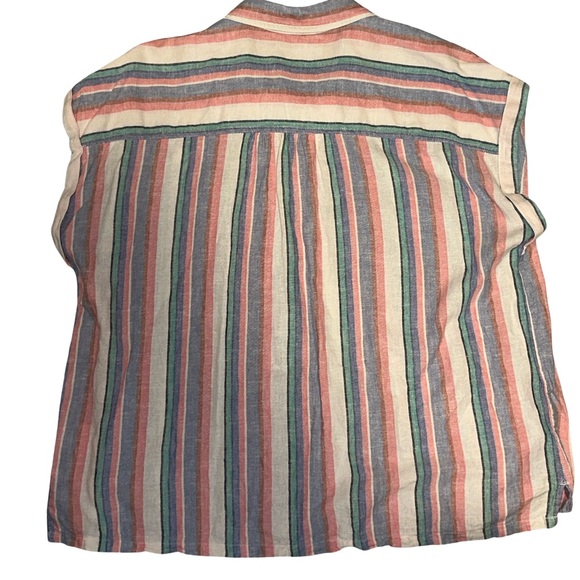 Orvis Linen Blend Striped Button Front Shirt Large Coastal Summer Top - Picture 5 of 5